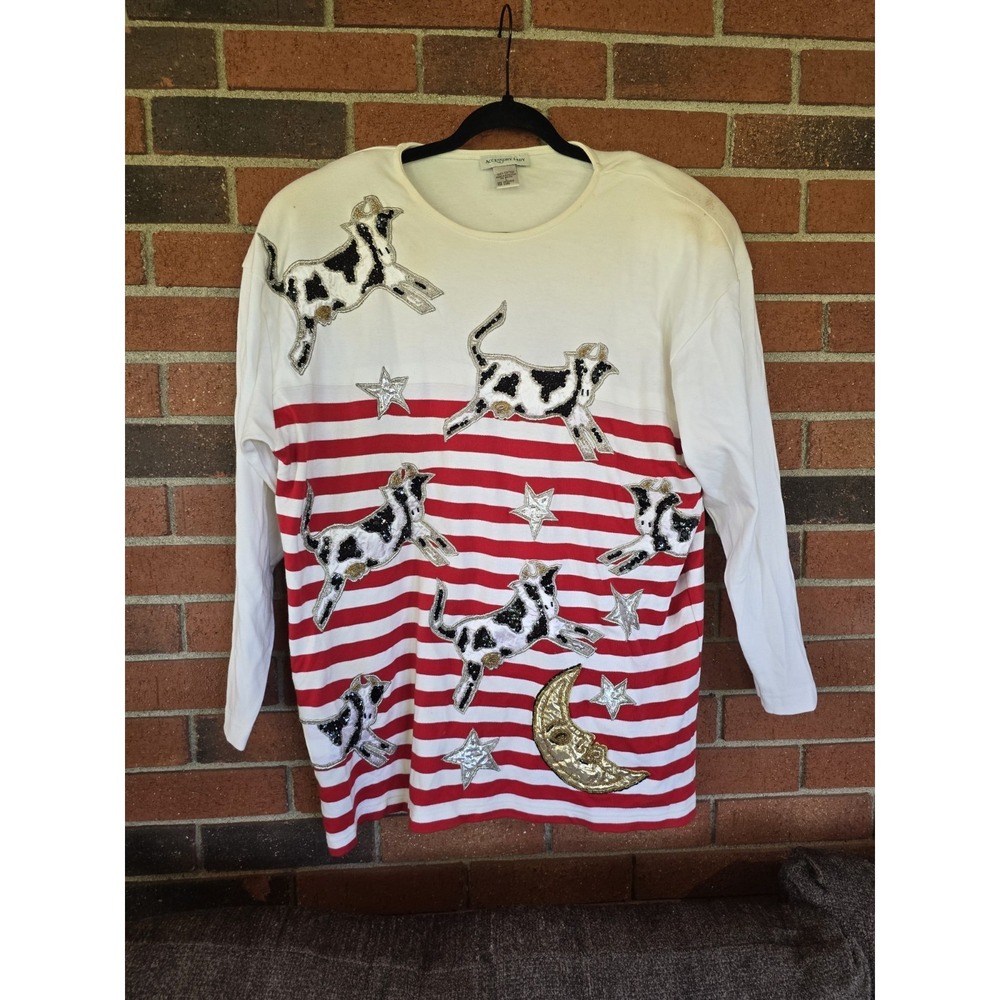 Whimsical Cow Jumps Over Moon Sequin Beaded Large Top Bling Party Accessory Lady